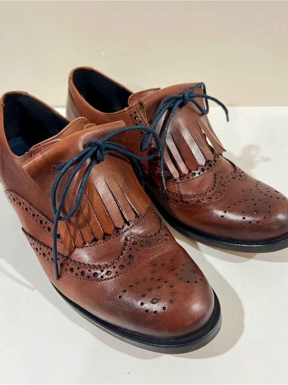 GIROTTI Women’s Custom Brown Leather Wingtip Brogue Oxford Lace Up Shoes Size 39
